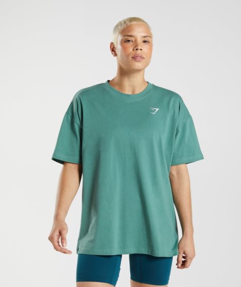 Koszulki Gymshark Treningowe Oversized Damskie Zielone | PL 584XEV